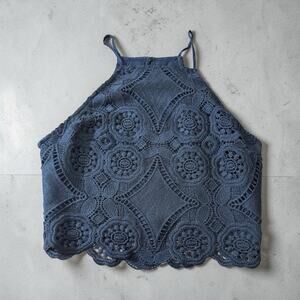 Abercrombie & Fitch Black Lace Crop Top Boho Sz M Black Coquette Rave Festival